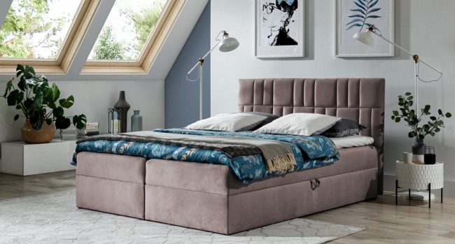 tapicerowane łóżko kontynentalne z wysokim zagłówkiem